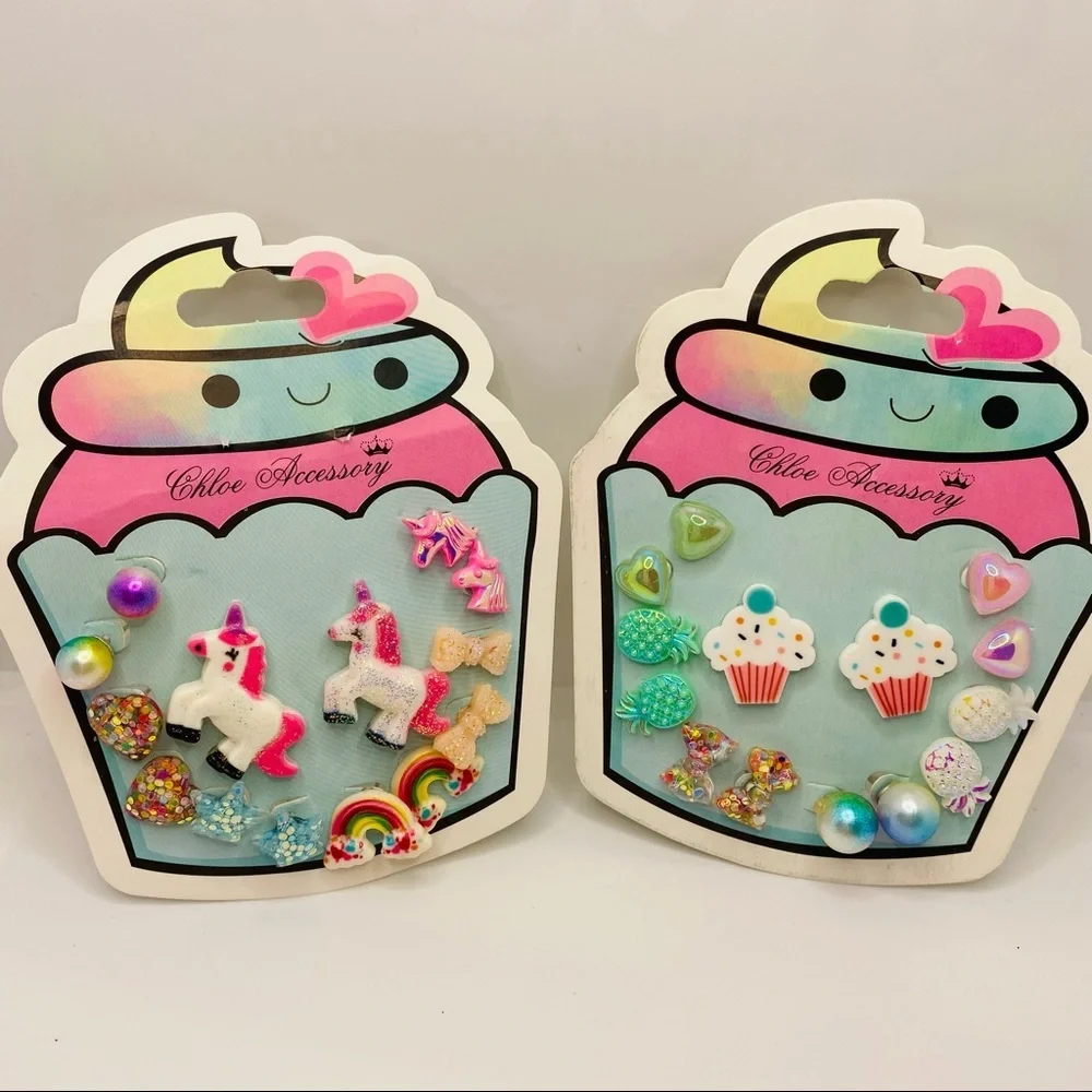 Earrings Kids Unicorn Cup cakes Pineapples Heart and more! 14 Pairs Pie…